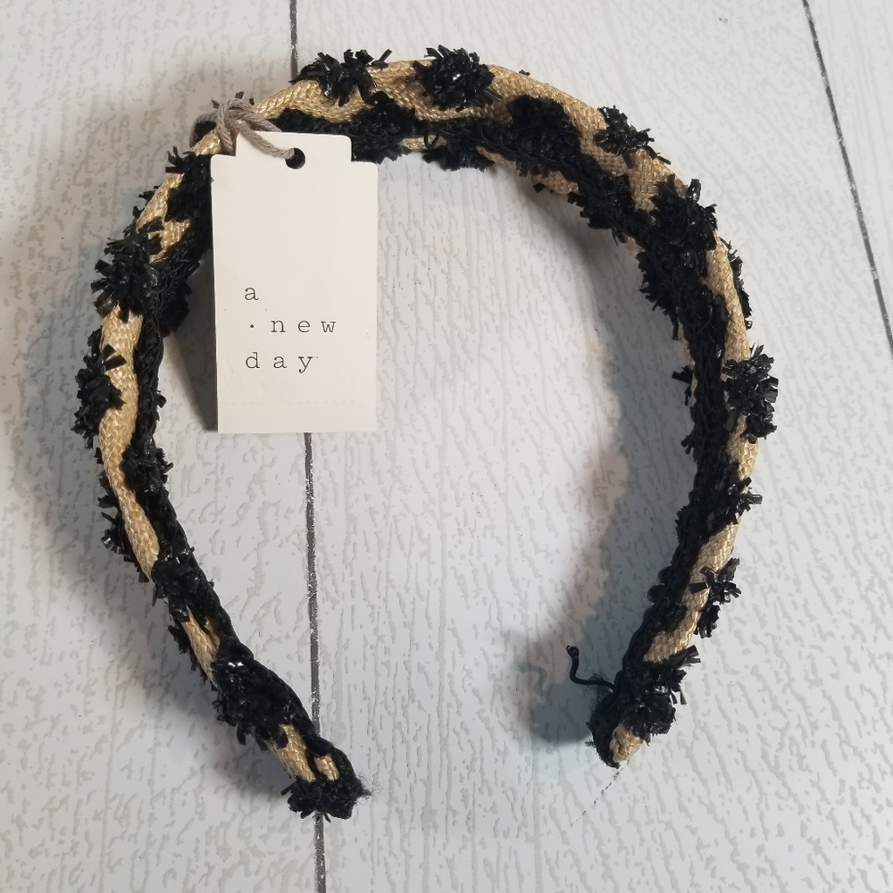 A New Day Khaki with Black Pom Poms Headband NWT